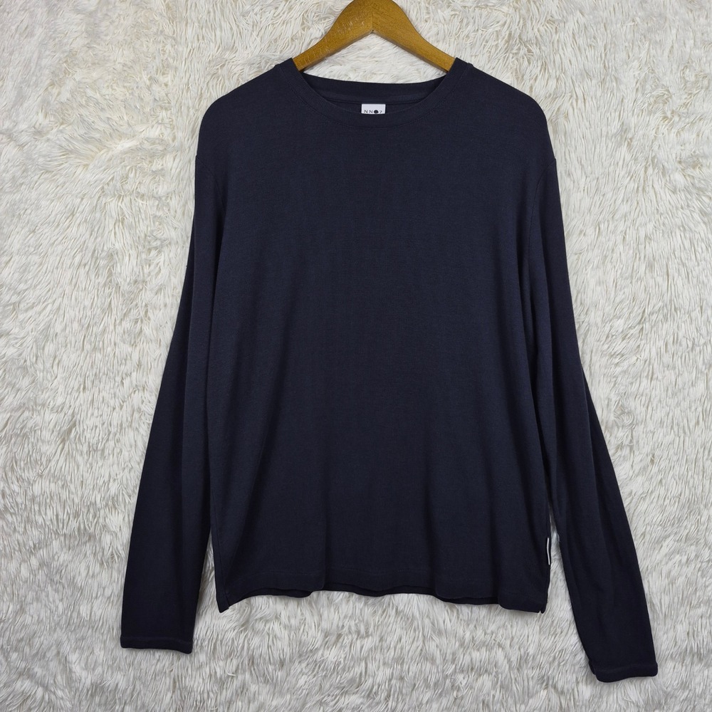 NN07 No Nationality Clive 3323 Navy Blue Waffle Knit Long Sleeve Shirt Mens L